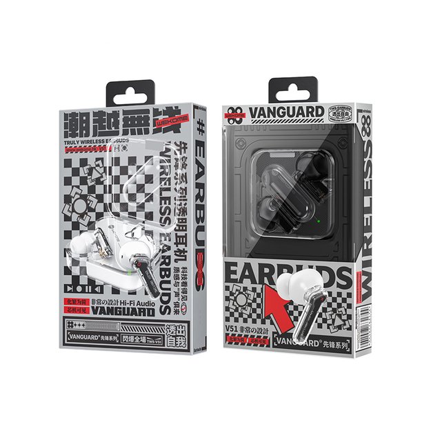 WEKOME V51 Vanguard serija – Bluetooth V5.1 TWS belaidės ausinės su įkrovimo dėklu (juodas) 21