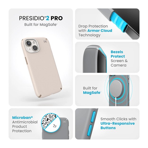 Speck Presidio2 Pro Magsafe – dėklas, skirtas iPhone 15 / iPhone 14 / iPhone 13 (balintas kaulas / Heirloom Gold / Hazel Brown) 35