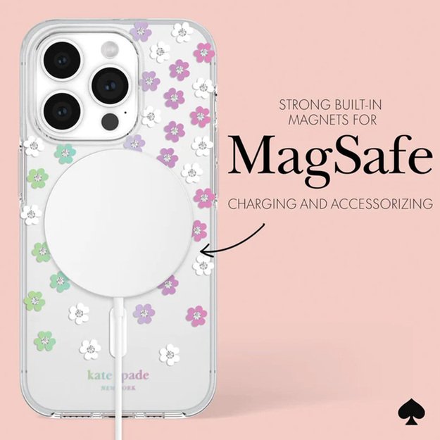 Kate Spade New York Protective MagSafe – dėklas, skirtas iPhone 15 Pro (išsklaidytos gėlės)