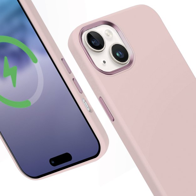 Crong Color Cover LUX Magnetic – dėklas, skirtas iPhone 15 Plus MagSafe (rožinis)