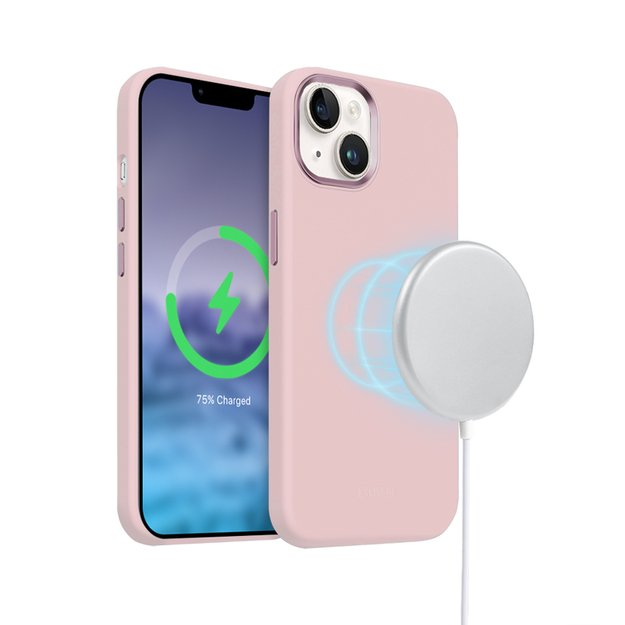 Crong Color Cover LUX Magnetic – dėklas, skirtas iPhone 15 Plus MagSafe (rožinis)