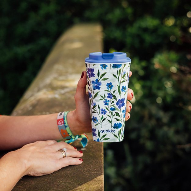 Quokka Vaso Cafe Doble Pared - Plastikinis puodelis su dvigubomis sienelėmis 450 ml (Ditsy Bloom) 8