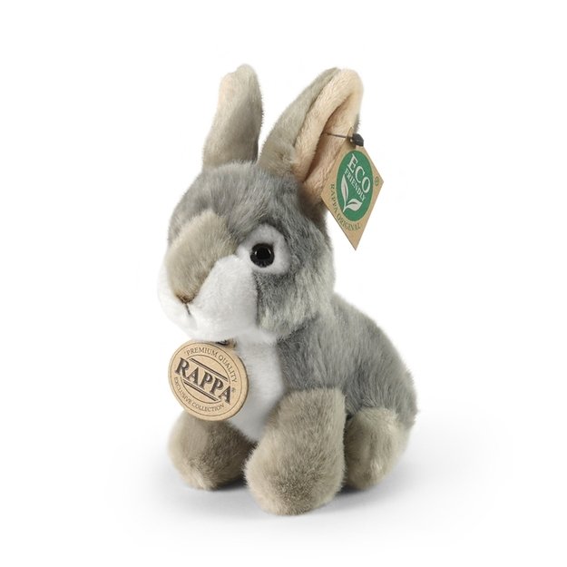 Rappa - Plush realistic mascot gray rabbit sitting 16 cm Eco-Friendly 1