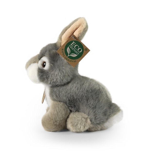 Rappa - Plush realistic mascot gray rabbit sitting 16 cm Eco-Friendly 3