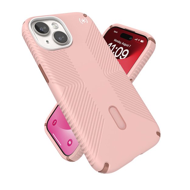 Speck Presidio2 Grip ClickLock & MagSafe – dėklas, skirtas iPhone 15 / iPhone 14 / iPhone 13 (Dahlia Pink / Rose Copper)