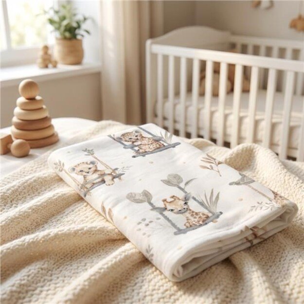 Flannel nappy with print New Baby ZOO beige 1