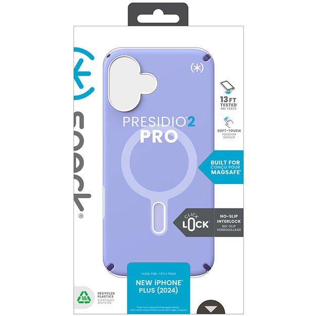 Speck Presidio2 Pro ClickLock & MagSafe – dėklas, skirtas iPhone 16 Plus (Future Lavender / Cassis Purple / White) 26