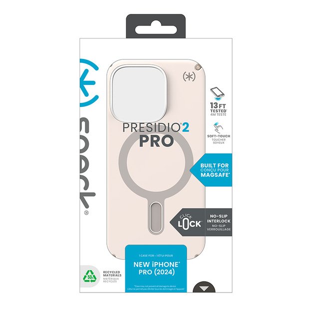 Speck Presidio2 Pro ClickLock & MagSafe – iPhone 16 Pro dėklas (balintas kaulas / „Heirloom Gold“ / Hazel Brown)