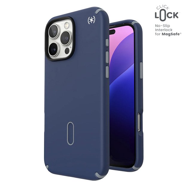 Speck Presidio2 Pro ClickLock & MagSafe – dėklas, skirtas iPhone 16 Pro Max (pakrančių mėlyna / dulkių pilka / balta)