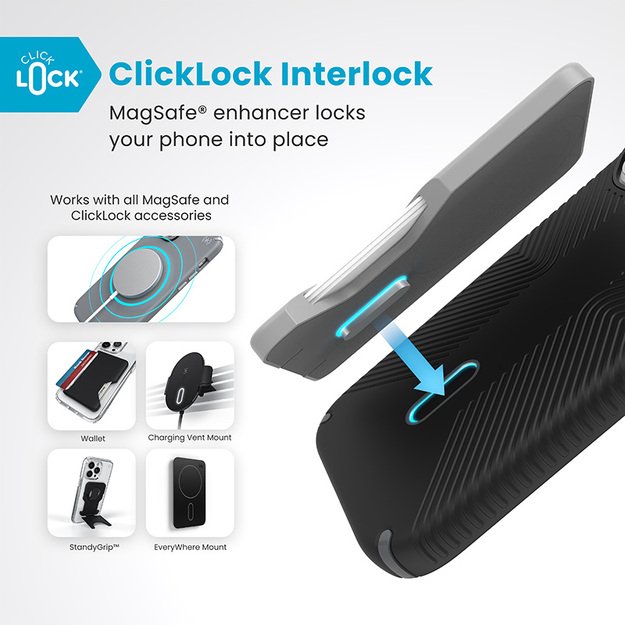 Speck Presidio2 Grip ClickLock & MagSafe – dėklas, skirtas iPhone 16 Pro (juodas / šiferio pilkas / baltas) 6
