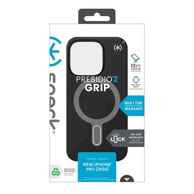 Speck Presidio2 Grip ClickLock & MagSafe – dėklas, skirtas iPhone 16 Pro (juodas / šiferio pilkas / baltas) 20