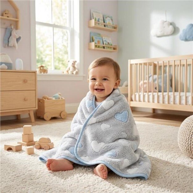 Baby blanket New Baby 80x90 heart blue