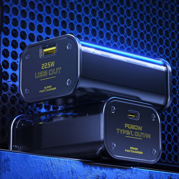 WEKOME WP-333 Vanguard serija – maitinimo blokas 10000 mAh Super Charging PD 20W + QC 22.5W (juodas / skaidrus) 9