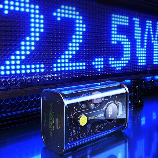 WEKOME WP-333 Vanguard serija – maitinimo blokas 10000 mAh Super Charging PD 20W + QC 22.5W (juodas / skaidrus) 6