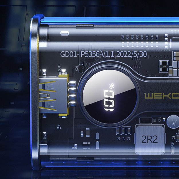 WEKOME WP-333 Vanguard serija – maitinimo blokas 10000 mAh Super Charging PD 20W + QC 22.5W (juodas / skaidrus) 10