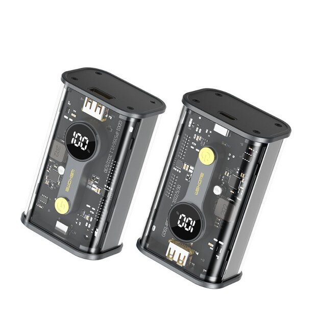 WEKOME WP-333 Vanguard serija – maitinimo blokas 10000 mAh Super Charging PD 20W + QC 22.5W (juodas / skaidrus) 1