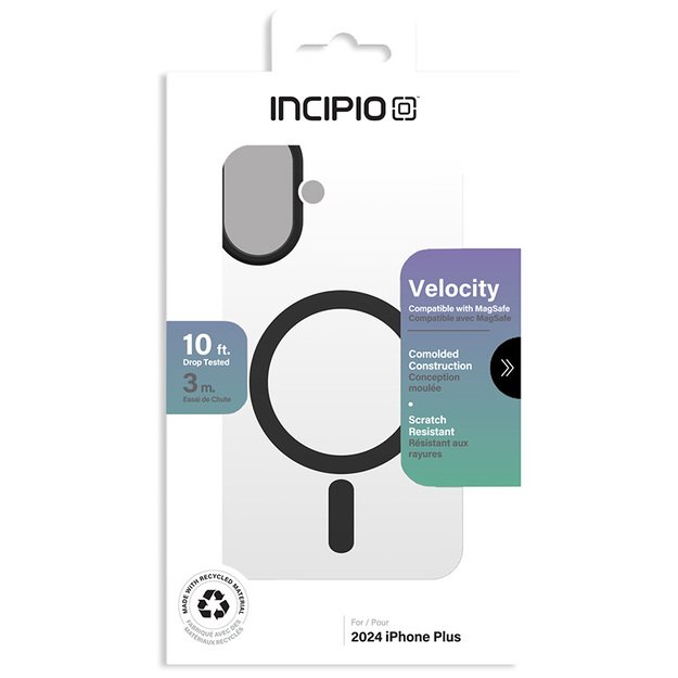 „Incipio Velocity MagSafe“ – „iPhone 16 Plus“ dėklas (skaidrus / juodas)