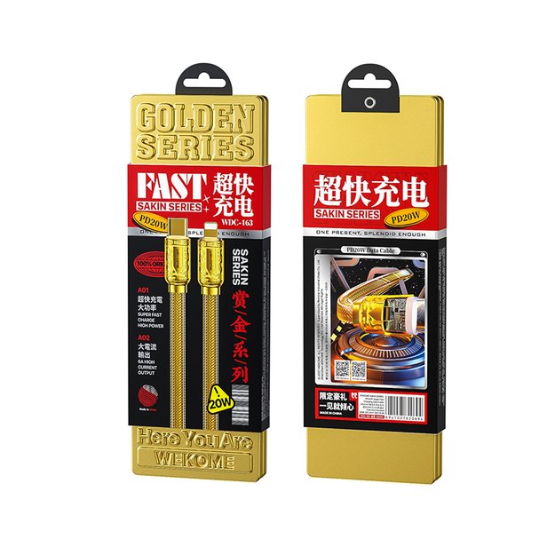 WEKOME WDC-163 Sakin serija – USB-C prie Lightning PD 20W jungiamasis laidas 1 m (auksinis) 8