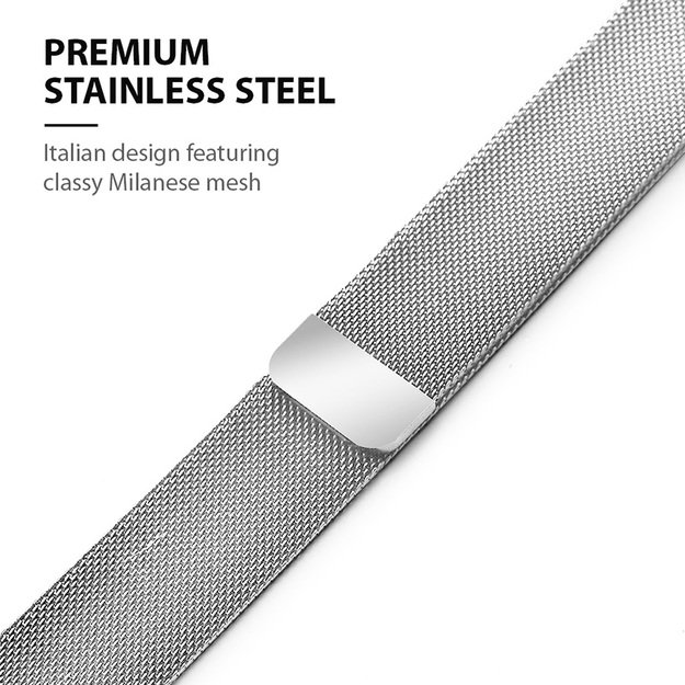 Crong Milano Steel – nerūdijančio plieno dirželis, skirtas Apple Watch 44/45/46/49 mm (sidabrinis)