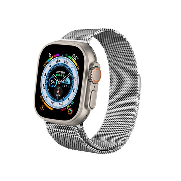 Crong Milano Steel – nerūdijančio plieno dirželis, skirtas Apple Watch 44/45/46/49 mm (sidabrinis)