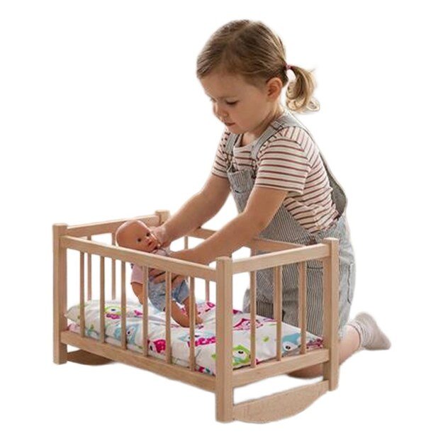 Wooden doll bed-cradle with bedding Baby Mix bears