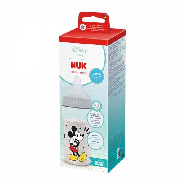 NUK Perfect Match Baby Bottle with Temperature Control Disney Mickey 260 ml grey