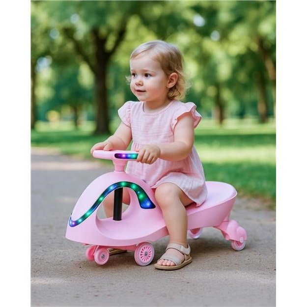 Gravity-powered ride-on for kids with LED Baby Mix G-Force baby pink (Damaged package)