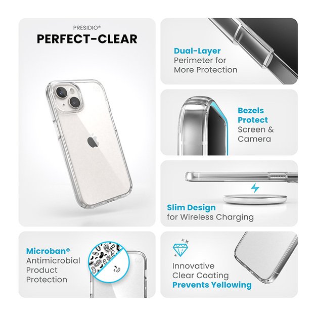 Speck Presidio Perfect-Clear – dėklas, skirtas iPhone 15 / iPhone 14 / iPhone 13 (Clear) 10