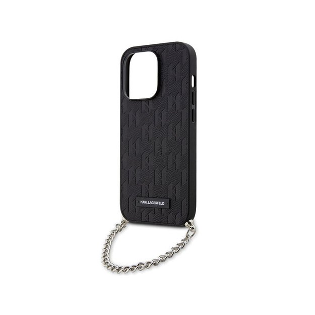 Karlo Lagerfeldo Saffiano monogramos grandinėlė – dėklas, skirtas iPhone 14 Pro Max (juodas)