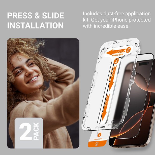 „Crong EasyShield 2-Pack“ – grūdintas stiklas, skirtas „iPhone 16 Pro Max“ (2 vnt.) 12