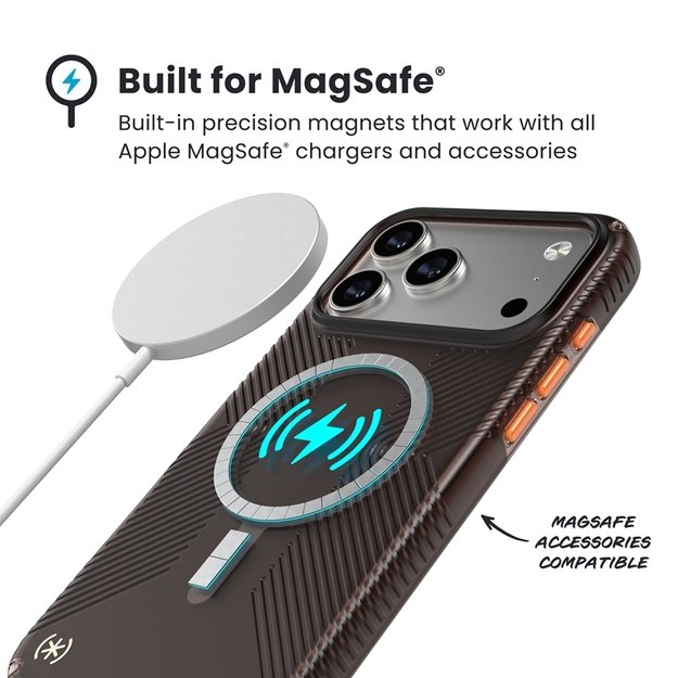 „Speck Presidio Lux Grip MagSafe“ dėklas, skirtas „iPhone 17 Pro Max“ (prabangaus atspalvio matinis / oranžinis) 16