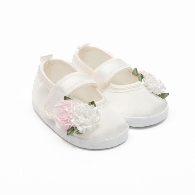 Kūdikių satininiai bateliai Nauji Baby Ivory Flowers dydis 0-3 m, 116/122