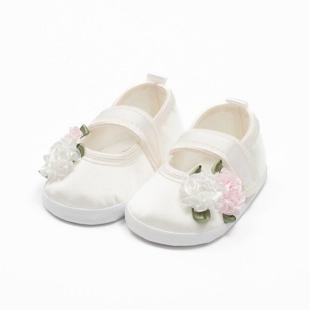 Kūdikių satininiai bateliai Nauji Baby Ivory Flowers dydis 0-3 m, 116/122