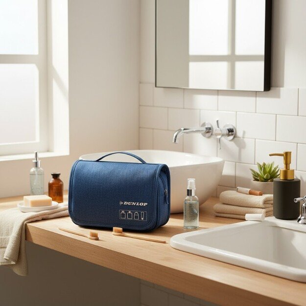 Dunlop – kelioninis kosmetinis krepšys su kabliuku pakabinimui 25x20x10 cm (tamsiai mėlynas) 4