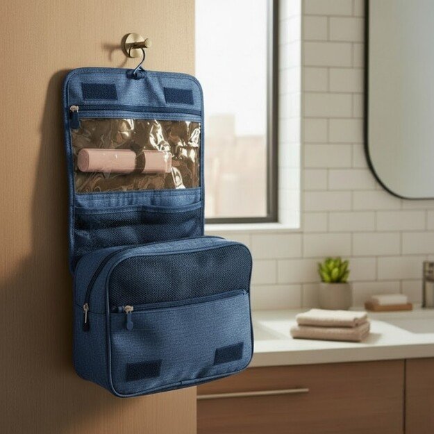 Dunlop – kelioninis kosmetinis krepšys su kabliuku pakabinimui 25x20x10 cm (tamsiai mėlynas) 5