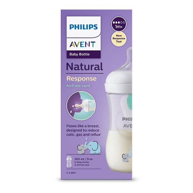 Avent Natural Response buteliukas su Air Free vožtuvu 260 ml +1m dramblys