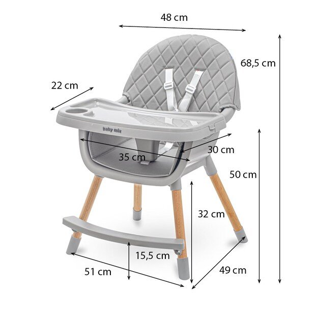 Valgomojo kėdė Baby Mix Freja medinė tamsiai pilka