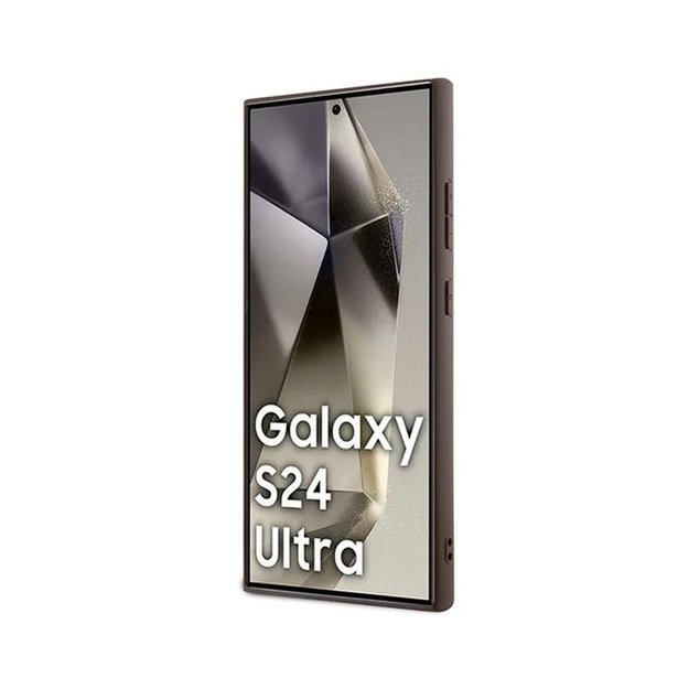 Guess 4G metalinis auksinis logotipas – dėklas, skirtas Samsung Galaxy S24 Ultra (rudas) 4