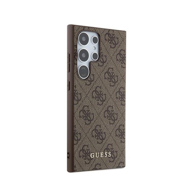 Guess 4G metalinis auksinis logotipas – dėklas, skirtas Samsung Galaxy S24 Ultra (rudas) 5