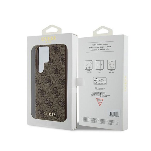 Guess 4G metalinis auksinis logotipas – dėklas, skirtas Samsung Galaxy S24 Ultra (rudas) 2