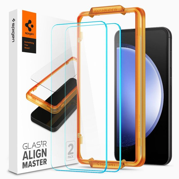 Spigen Alm Glas.TR 2-Pack – grūdintas stiklas, skirtas Samsung Galaxy S23 FE (skaidrus)