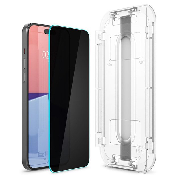 Spigen GLAS.TR EZ FIT Privacy – grūdintas stiklas su privatumo filtru, skirtas iPhone 15/16 1