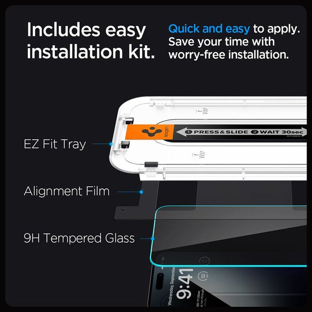 Spigen GLAS.TR EZ FIT Privacy – grūdintas stiklas su privatumo filtru, skirtas iPhone 15/16 9
