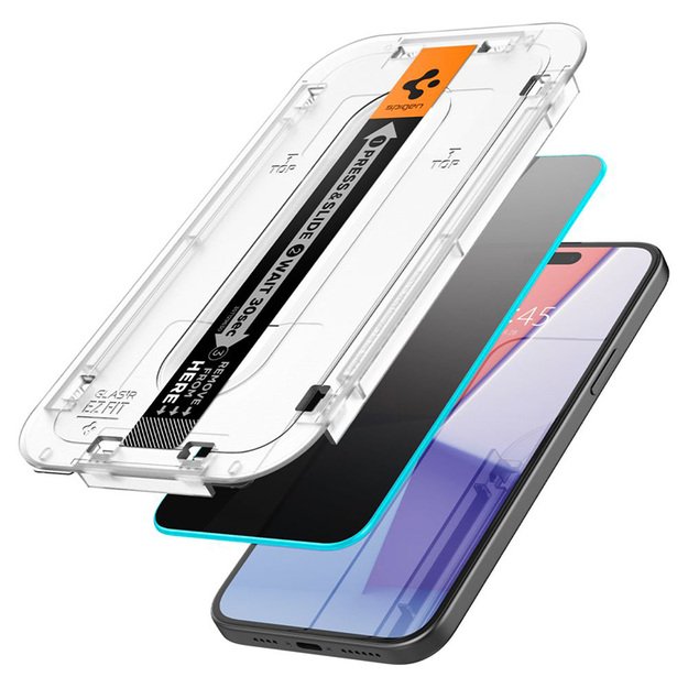 Spigen GLAS.TR EZ FIT Privacy – grūdintas stiklas su privatumo filtru, skirtas iPhone 15/16 2
