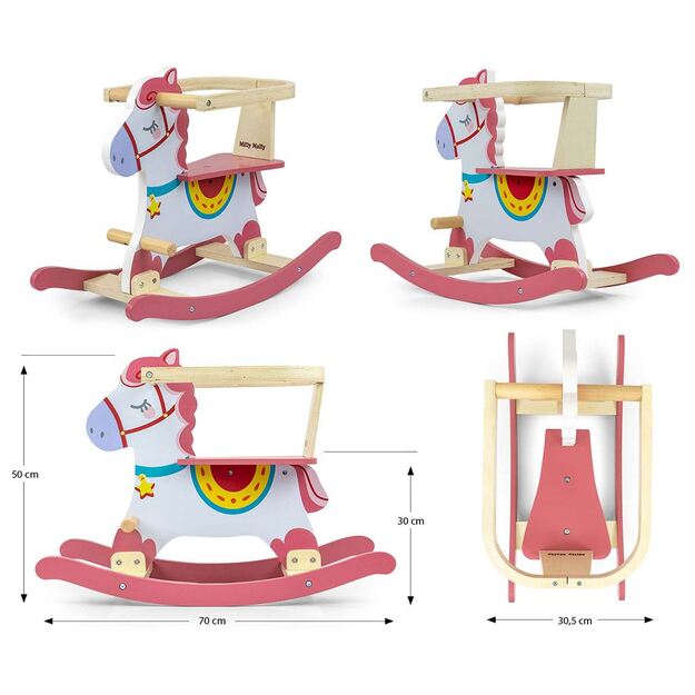 Medinis supamas arkliukas su atlošu Milly Mally Lucky 12 rožinė