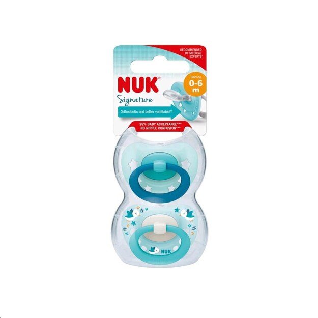 NUK Signature čiulptukas 0-6m 2vnt berniukas, dydis 0-6 m, 0-6 m