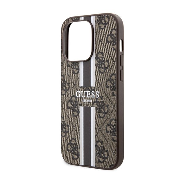 Guess 4G Printed Stripes MagSafe – dėklas, skirtas iPhone 14 Pro Max (rudas)