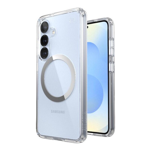 Speck Presidio Perfect-Clear Magnet – dėklas, skirtas Samsung Galaxy S25 / S24 MagSafe (skaidrus / chromo apdaila / ramus sidabras) 27