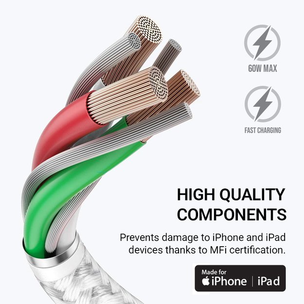 Crong Armor Link – USB-C su žaibo greito įkrovimo MFi laidu 150 cm (baltas) 4