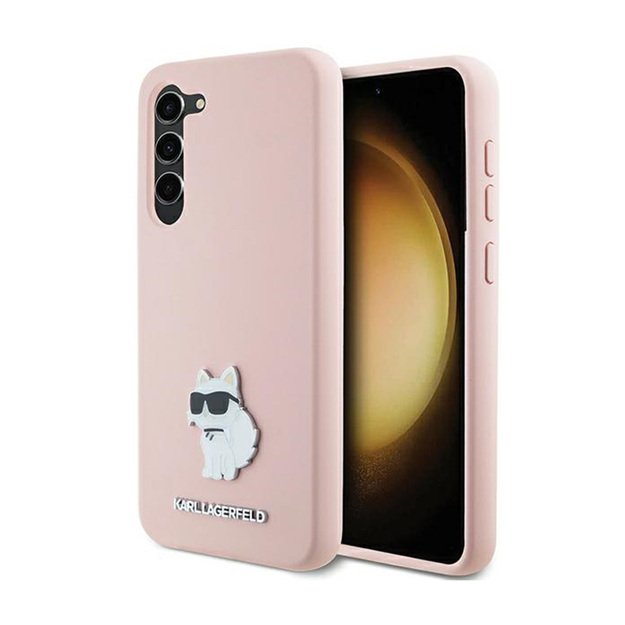 Karl Lagerfeld Silicone Choupette Metal Pin – dėklas Samsung Galaxy S24+ (różowy)